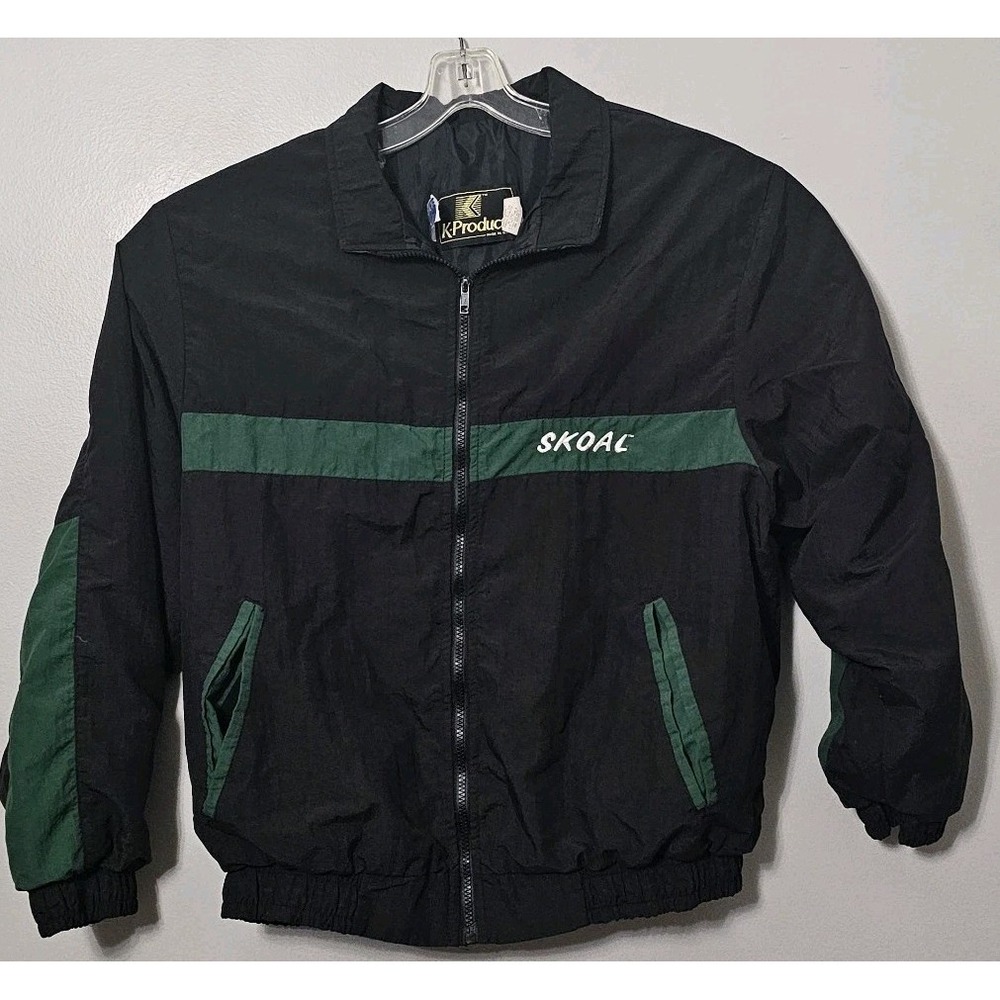Vintage SKOAL Jacket Mens Size Large Black Green Full Zip Embroidered Colorblock